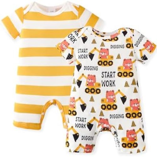 NZRVAWS Newborn Baby Boy Clothes Infant Romper 2-Pack outfit Cute Pattern Essential Short Sleeve Summer Spring Clothing 0-24M