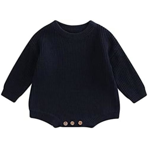 woshilaocai Baby Boy Girl Sweater Oversized Long Sleeve Romper Warm Crewneck Bodysuit Knitted Winter Clothes