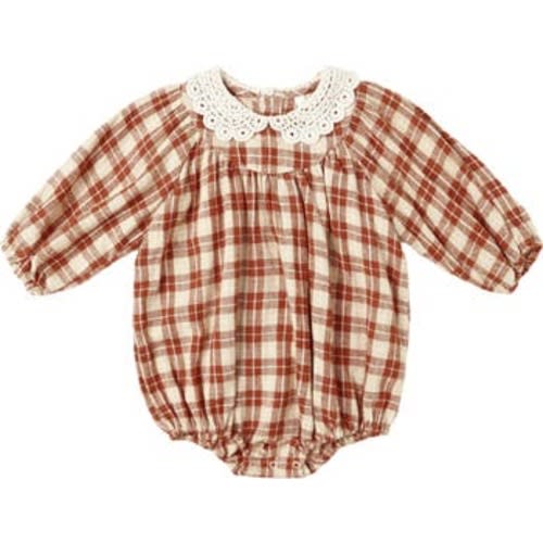 Heidi Plaid Linen Blend Bubble Romper, 3-6M