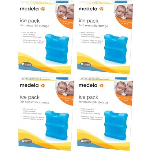 Medela Ice Pack for Breast Milk Storage, Contoured Shape Designed to Fit Breastmilk Bottles, for On The Go or Traveling Moms (Pack of 4)