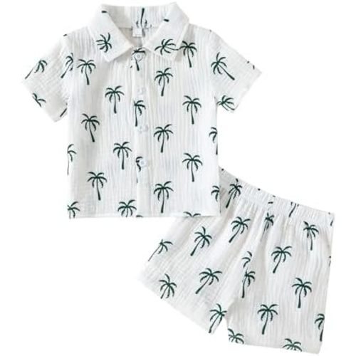 SUREPOCH Toddler Baby Boy Summer Clothes Short-Sleeve Shirt Elastic Waist Shorts Set For Baby Boy Outfits Playtime Adventures