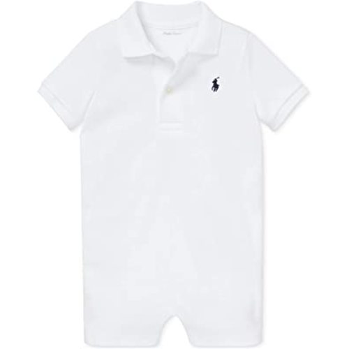 POLO RALPH LAUREN Baby Boys Cotton Interlock Polo Shortall (White(4002)/Black, 12 Months)