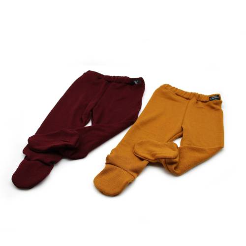 100% Merino Wool Baby Footed Leggings - Ocher kids base layer