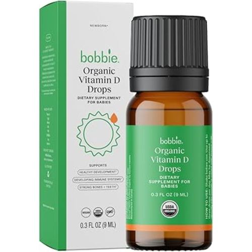 Bobbie Organic Baby Vitamin D Drops, Daily Liquid Supplement to Support Development, Immune Health and Strong Teeth and Bones* in Newborn Babies and Infants, Vegan, Infant Vitamin D, 400 IU, 0.3 fl oz