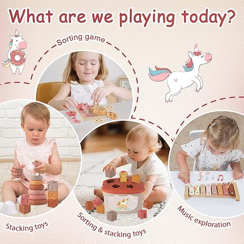 Montessori Sensory Toys, 5 in 1 Montessori Baby Toys Set for 6+ Months with Stacking Building Blocks, Xylophon, Sorting Stacking Toys, Learning Educational Toy for 6 12 Months Birthday