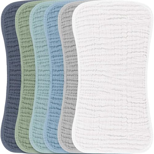 Konssy 6 Pack Large Muslin Baby Burp Cloths and Burp Rags Set for Newborn