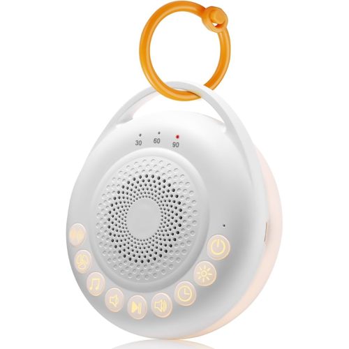 Portable White Noise Machine | Baby Sleep Aid with Rechargeable Night Light | 24 Soothing Sounds (White, Fan, Pink Noise) | 3 Light Settings, Timer Options | Attaches to Crib, Pram, Bag