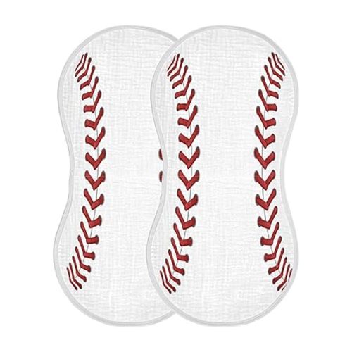 Muslin Baby Burp Cloths Set of 2, Soft Absorbent Sport Baseball Print Muslin Washcloths, Bibs, Face Towel for Newborn Boys Girls, 22 x 11 Inch