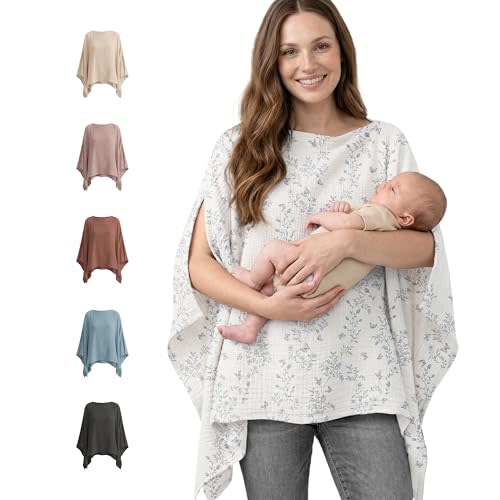 Konssy Muslin Nursing Cover for Breastfeeding, 360° Full Privacy Breathable 100% Cotton Breastfeeding Cover, Multi-use Carseat Canopy