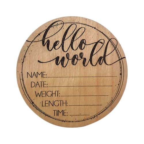 Baby Announcement Sign – 6” Wooden Hello World Newborn Name Sign, Hospital Birth Stat Plaque, Gender-Neutral Welcome Baby Keepsake, Personalized Photo Prop for Boys & Girls, Newborn Gift