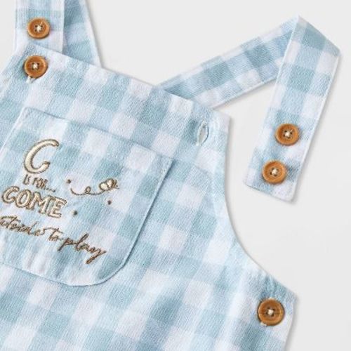 Baby Boys' 3pc Peter Rabbit Gingham Overalls Set with Hat - Blue 0-3M