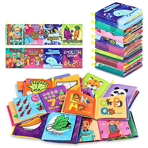 Baby Bath Books - Nontoxic Fabric Soft Baby Cloth Books for Toddler & Infants (6-18 Months) - Pack of 8