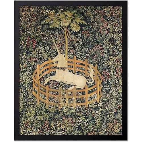 Poster Master Vintage Mythology Poster - Retro Fantasy Print - Gift for Artist, Friend - Unicorn in Captivity, Tapestry, Hunt, Aesthetic - Wall Decor for Home, Living Room, 8x10 Black Framed