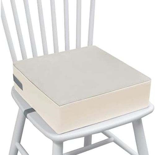 Eiury Booster Seat for Kitchen Chair, Toddler Booster Seat for Dining Table, Waterproof PU Leather Kids Seat Cushion with Adjustable Straps, Non-Slip Bottom, Wipeable Seat Pad, Grey+White