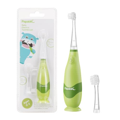 Papablic BabyHandy Baby Sonic Electric Toothbrush for 0-2 Toddler, Green | BabyHandy 2-Stage Toddler Electric Toothbrush for Babies and Toddlers Ages 0-2 Years