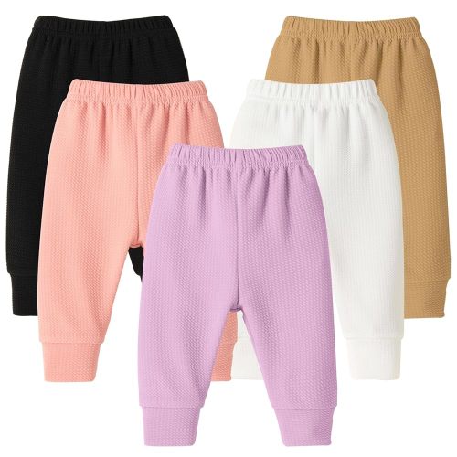 DREAM BUS 5 Pack Baby Girl Pants Toddler Girls Sweatpants Newborn Solid Jogger Pants Fall Baby Girl Waffles Leggings