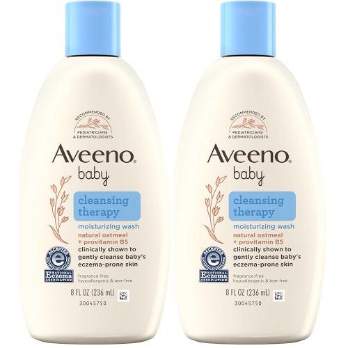 Aveeno Baby Cleansing Therapy Moisturizing Baby Body Wash with Natural Oatmeal & ProVitamin B5, Gentle Tear-Free Baby Bath Wash for Sensitive & Eczema-Prone Skin, Hypoallergenic, 8 oz (Pack of 2)