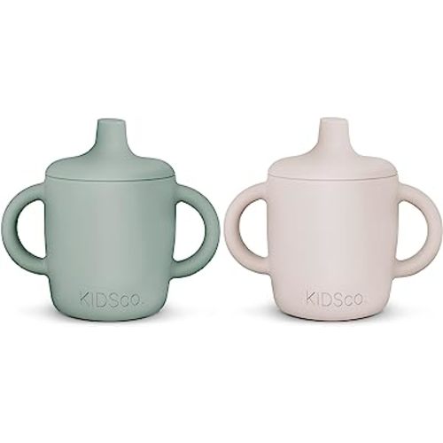 KIDSco Silicone Baby Sippy Cups Unbreakable Training Cup with Easy Grip Handles, a Soft Spout No Spill Proof for Transition Babies 6 month 6+ 6-12 Months First Year Old Toddler - Toddlers 1-3 |2-PACK|