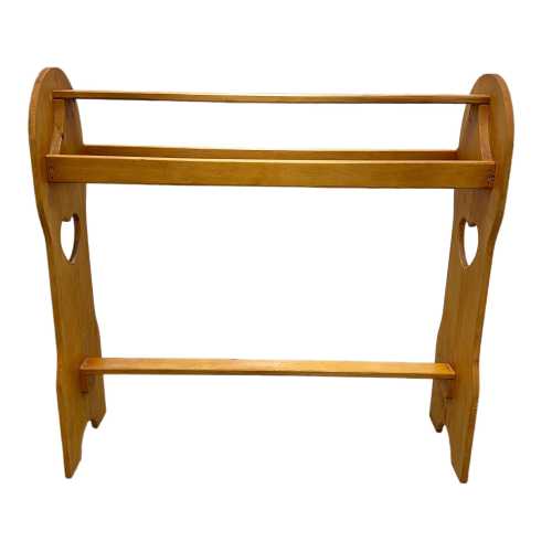 Large Vintage Wooden Quilt Rack with Hand Painted Flowers & Heart Cutouts | 31” Blanket Stand Farmhouse Cottage Grandmacore Decor