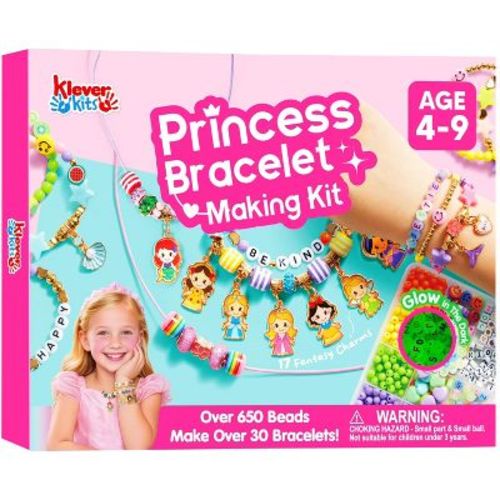 Klever Kits Jewelry Making Kit for Kids- Princess Themed Bracelet Making Kit, Arts and Crafts, DIY Art Kit, Christmas Birthday Gift for Girls Age 4-9