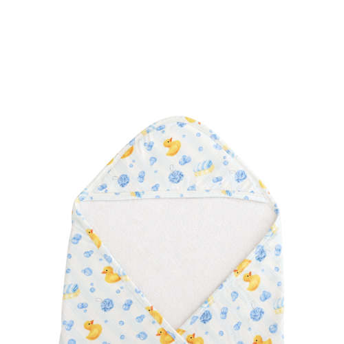 Embroidered Bamboo Hooded Towel in Bubble Duckies Blue | Caden Lane
