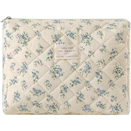 uekeboag Quilted Cotton Makeup Bag,Coquette Quilted Toiletry Bag for Women and Girls,Floral Coquette Pouch,Cute Kawaii Travel Cosmetic Bags(Yellow Blue Flower)