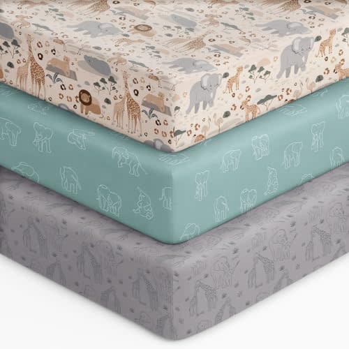 Unnivoll Baby Crib Sheets for Boys Girls, 28x52x8in Fitted Crib Sheet Neutral 3 Pack for Standard Crib and Toddler Mattress, Breathable Soft Microfiber Baby Sheet Elephant