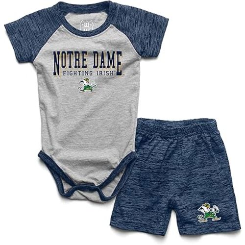 Wes and Willy Baby College Sports Fan Outfit One Piece Snap Suit and Short Set Cloudy Yarn Pattern