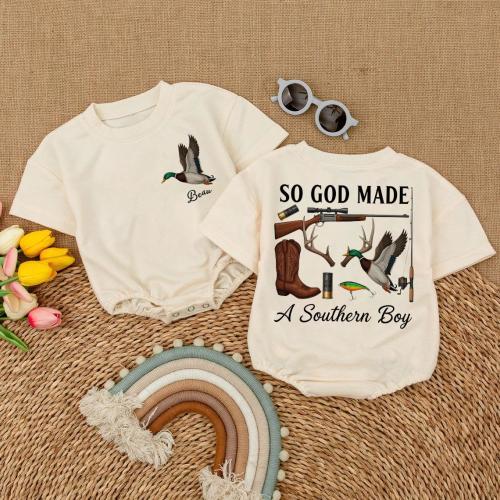 Personalized Hunting Baby Romper, Duck Hunting Baby Bodysuit, Southern Boy Outfit, Mallard Duck Baby Gift, Custom Name Romper
