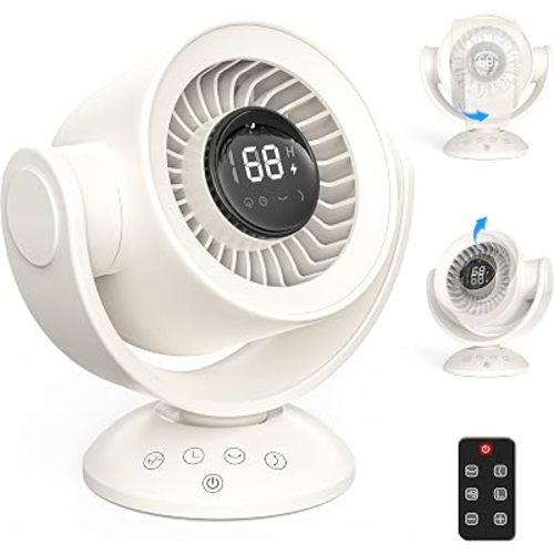 Fan for Bedroom,Desk Fans,Air Circulator Fan with Remote, 90°Vertical +120°Auto Oscillating,100 Speeds, 10H Timer, 25dB Quiet Fan,Digital Display Rechargeable USB, for Home Office Travel（Beige）