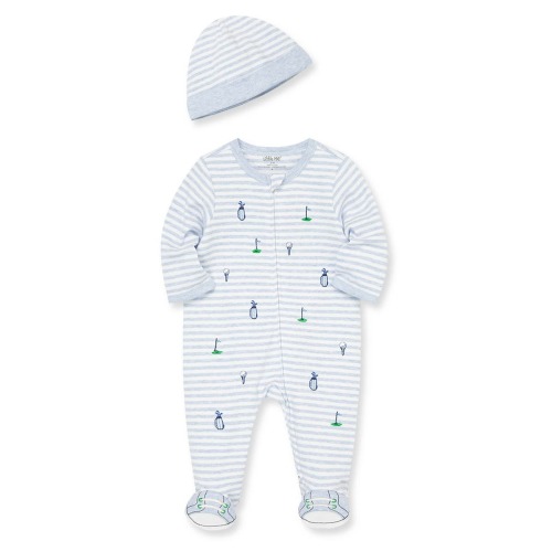 Stripe Golf Embroidered Cotton Footie & Hat Set