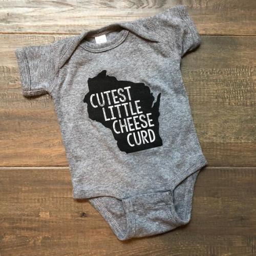 Cutest Little Cheese Curd Bodysuit - Grey - Short Sleeve - Baby Shower Gift - Wisconsin