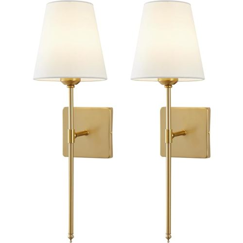 Wall Sconces Sets of 2, White Fabric Shades Wall Sconces, Hardwired Retro Industrial Wall Lamps, Bathroom Vanity Sconces Wall Lighting, Wall Mounted Lamps for Bedroom Living Room Kitchen Mirror