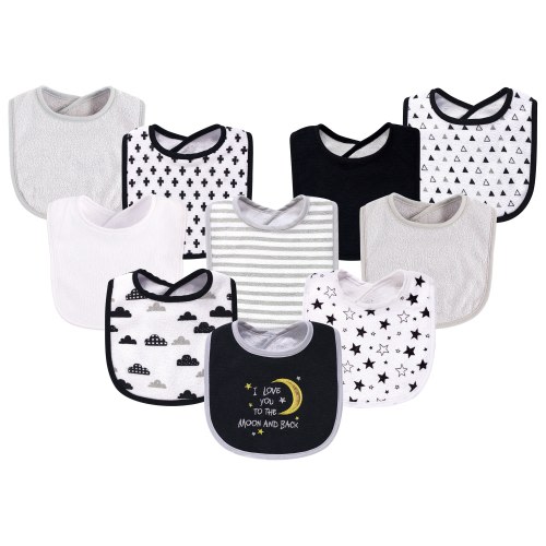 Hudson Baby Infant Cotton and Polyester Bibs 10pk, Moon And Back, One Size - Moon And Back - One Size