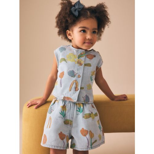 Denim Red Ladybug Print Sleeveless Top & Shorts Set (3mths-7yrs)