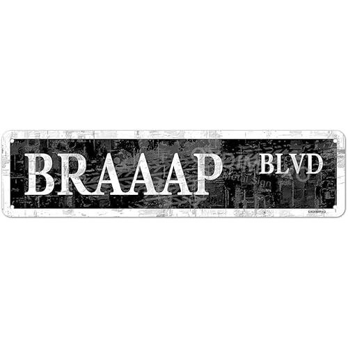 Braaap Blvd Sign Street Motocross Motorcycle Racing Racer Rider Trials Off Road Dirt Bike Enduro Rally Mechanic Man Cave Garage Tin Plaque Wall Art Poster 16x4 Inch Black Vintage