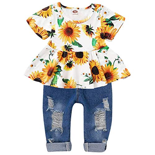 CARETOO Girls Clothes Outfits Cute Baby Girl Floral Long Sleeve Pant Set Flower Ruffle Top