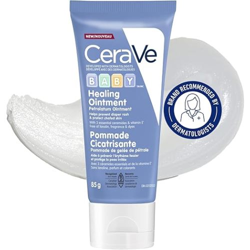 CeraVe BABY Multi-purpose Healing OINTMENT Cream. Prevent Baby Diaper Rash, Chafed skin/Lips, Dry & Cracked heels & feet. Petroleum jelly with Ceramides & Vitamin E. Slugging Cream, sensitive skin, lanolin-free, Fragrance-Free, Travel Size, 85G