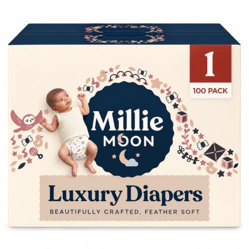 Millie Disposable Baby Diapers, Size 1, 100 Count, Absorbent Core, Wetness Indicator, Flexible Waistband, Secure Fit for Everyday Baby Care