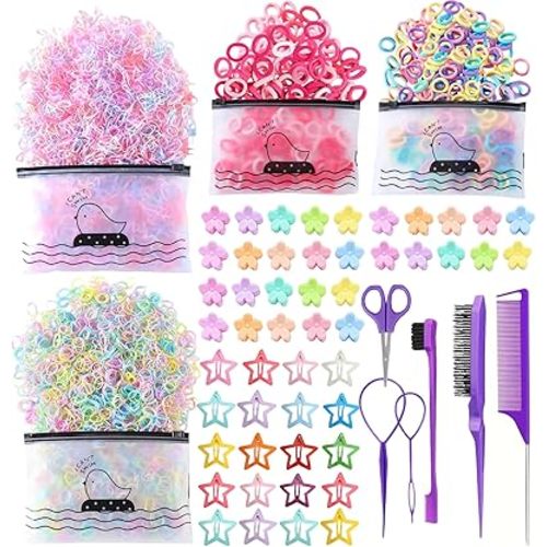 1256 pcs Hair Accessories for Girls Ponytail Holders Toddler Hair Ties with 30 pcs Mini Hair Clips 20 pcs Star Hair Clips