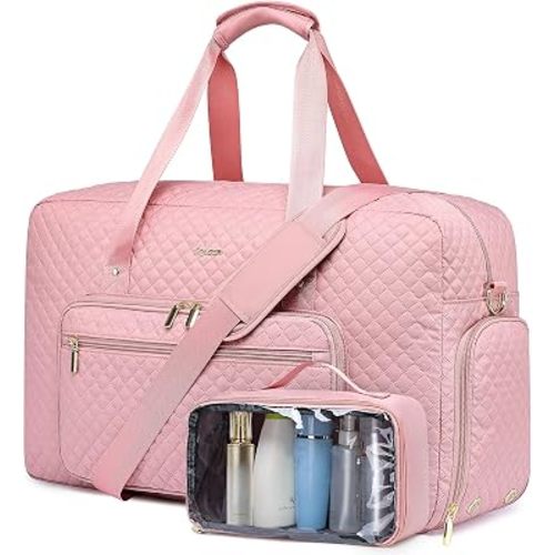 Large Travel Duffle Bag for Women: Carry On Weekender Bags for Womens with Shoe Compartment Overnight Duffel Bags with Wet Toiletry Pocket for Weekend Gym Hospital Bag for Labor and Delivery (Pink)