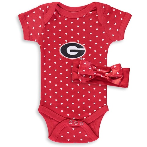 Girls Newborn & Infant Red Georgia Bulldogs Hearts Bodysuit and Headband Set
