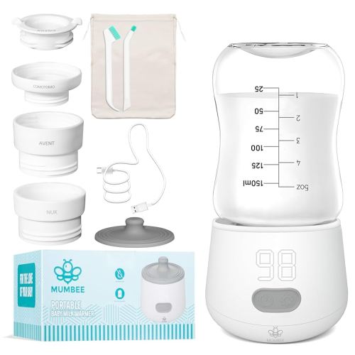 Portable Bottle Warmer for Travel with Fast 4 Heat Settings & Burn Protection, Leak-Proof & Safe Rechargeable Baby Bottle Warmer for Breastmilk, Formula or Water