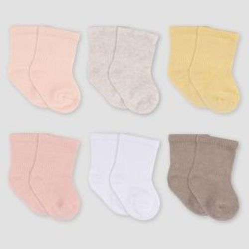 Gerber Baby 6pk Wiggle Proof Socks - Pink 6-12M: Crew Height, Tagless Design