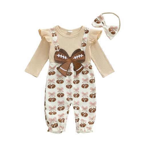 PUHHAPIEY Newborn Baby Girl Fall Clothes Corduroy Floral Bow Onesie Jumpsuits Ruffle Long Sleeve Outfit Infant Cute Romper