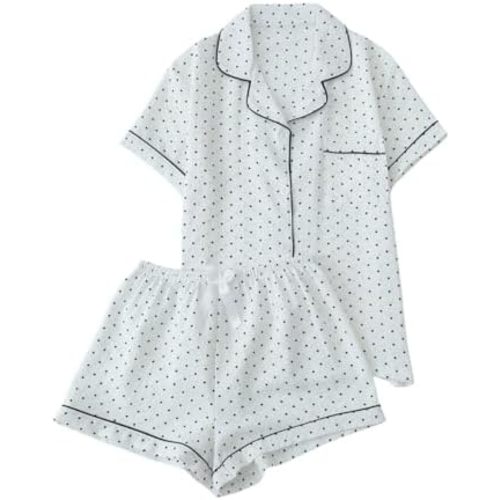 Verdusa Pajamas For Women Set 2 Piece Summer Pajama Sets Cute Pjs Lounge Matching Button Shirt with Shorts