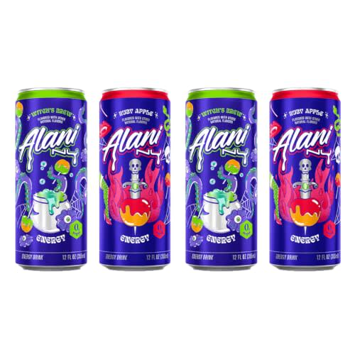 Alani Potion Pack Witch’s Brew and Ruby Apple Variety Pack, Limited Edition Energy Drink, Sugar Free, Low Calorie Energy Drinks, 12 Fl Oz Cans, (4 Pack)