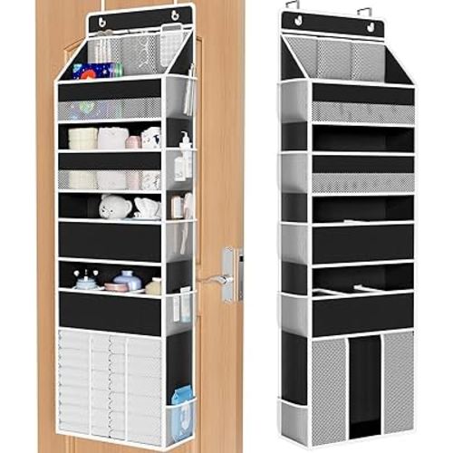WISELIFE 5-Tier Over the Door Organizer for Hanging - 50LB Heavy-Duty Back of Door Organizer with 5 Spacious Pockets & 13 Mesh Pockets, Multipurpose Storage for Nursery, Bedroom, Closet(1 Pack, Black)