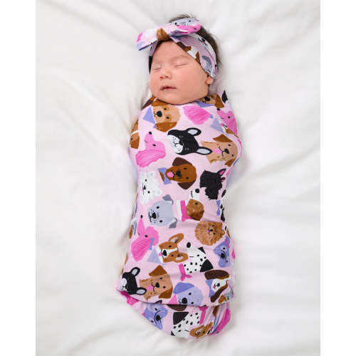 Pink Puppy Parade Swaddle & Luxe Bow Headband Set – Little Sleepies