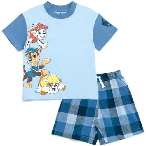 Paw Patrol T-Shirt and Plaid Shorts Outfit Set Toddler to Big Kid Sizes (2T - 10-12)